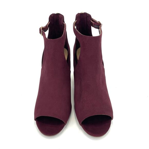 Parker & Sky Mila Open Toe Bootie/Ankle Boot Sz 9 Burgundy Faux Suede Adjustable - Picture 15 of 16
